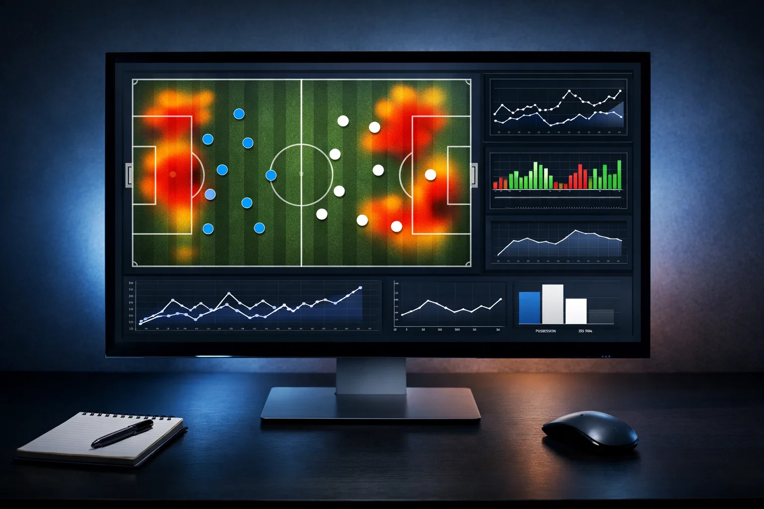 Schermo con dati statistici di una partita di Serie A italiana